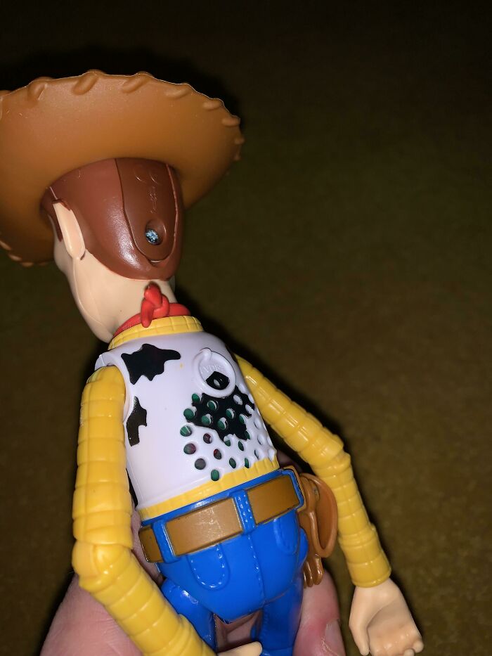 My Son Got A Woody Toy For His Birthday. First Thing He Did Was Turn Him Over And Reach For The Pull String