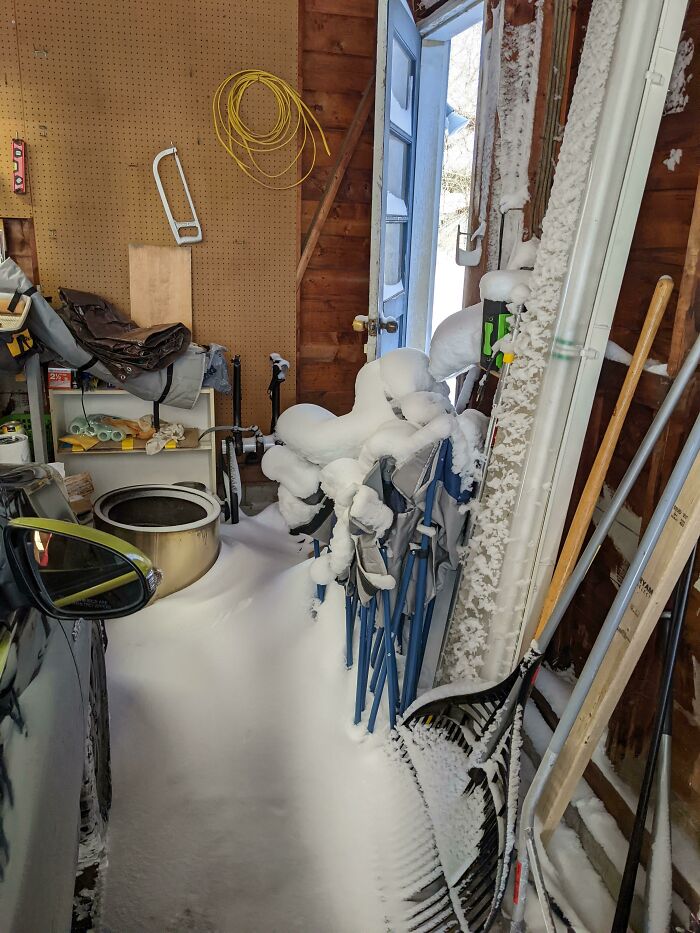 Came Home The Day After A Blizzard. Wind Somehow Blew Open The Locked Door And Drifted Snow Into The Garage (And Opened The Door Leading Into The House, Letting All My Heat Out)
