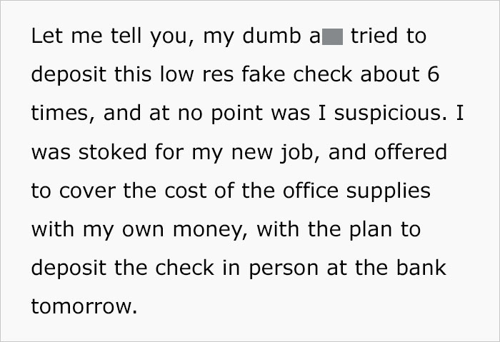 Person Fails To See Red Flags That They Are Being Scammed For $2.2k With Fake Employment Scam