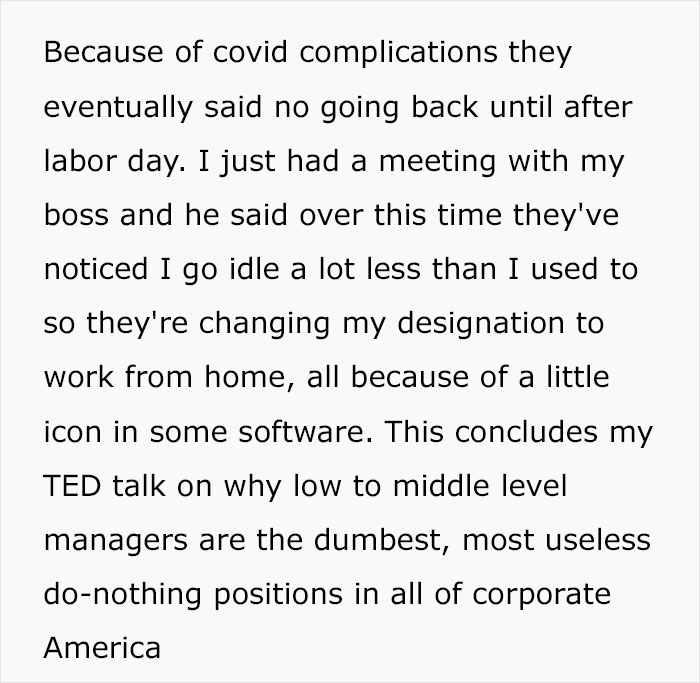 Boss Says "You Can't Continue Working From Home Because You Go Idle In Chat Too Often", Employee Maliciously Complies