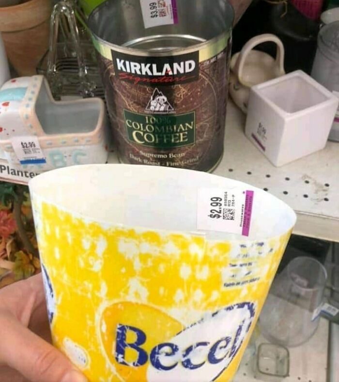 So You Think You’ve Seen Everything?? This Value Village Is Selling An Old Becel Margarine Container And A Kirkland Coffee Can