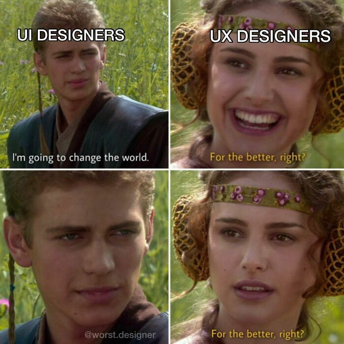 Nope. I Am Chaotic Evil And Will Cover The Planet In Drop Shadows Until The World Is Mine!!! Now Check Out My Dribbble Account. Also Dribbble Has Blocked Me On This App Lmfao Amazing. #starwars #starwarsmemes #anakinskywalker #padme #uidesign #uxdesign #graphicdesign