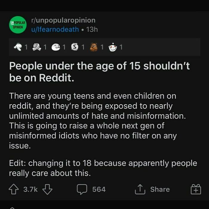 Do You Think Reddit Should Only Be For People Above The Age Of 18 ?