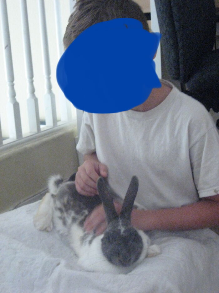 Brother Holding One Of Our First Rabbits, Bunbun