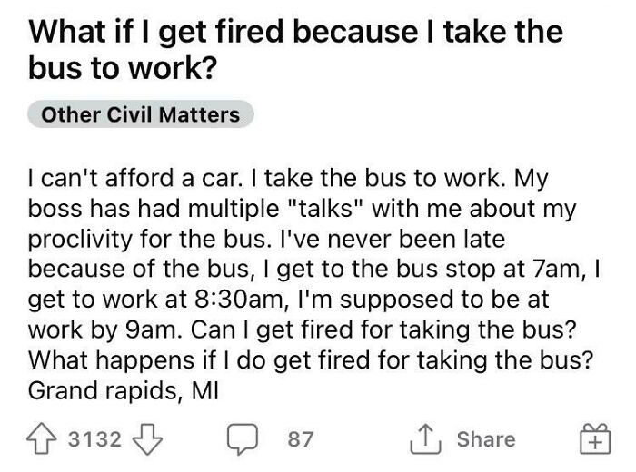 Land Of The Free. Unless You’re Taking The Bus, Then You’re Fired