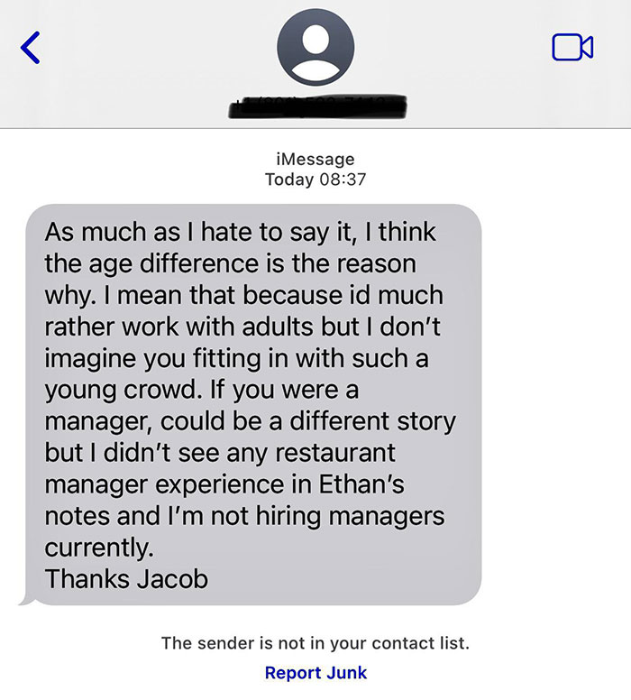 I’m 41 And Job Hunting, Applied At A Large Fast-Casual Restaurant Chain For An Entry-Level Position. The Manager Sent Me This The Next Day