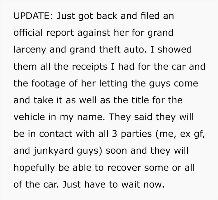 Girlfriend Dumps Boyfriend's Expensive Car Project At The Scrapyard, Ends Up Single With A Lawsuit Girlfriend Dumps Boyfriend's Expensive Car Project At The Scrapyard, Ends Up Single With A Lawsuit