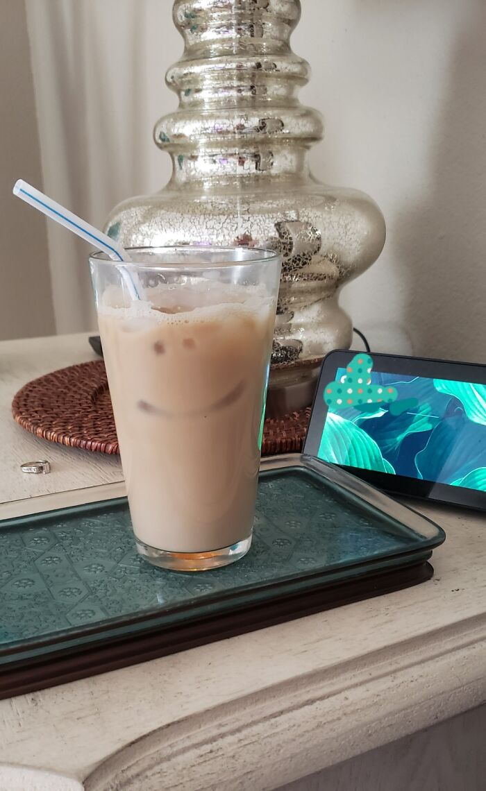 Ice Cubes Made A Frozen Smile In The Ice-Coffee This Morning!