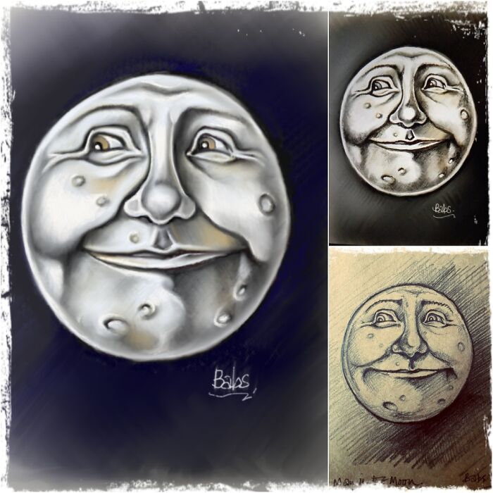 "Moon Man" This Shows Initial Sketches On The Right And Finished Drawing On Procreate 🎨🤩