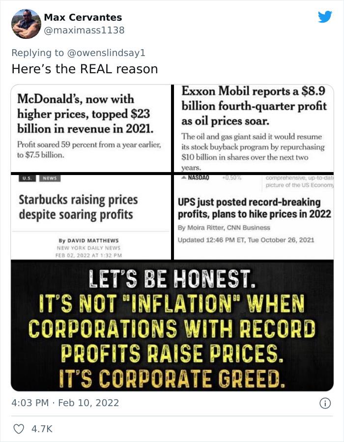 Economist Is Disgusted By These CEOs Who Brag About Their High Prices While Blaming Inflation, Exposes Them On Twitter