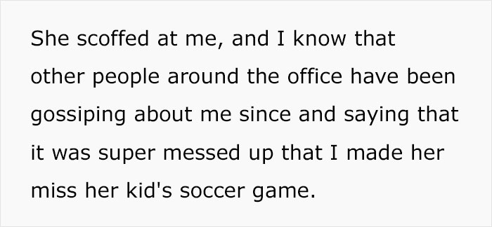 Childfree Woman Wonders If She’s A Jerk For Standing By Her Principles And Making Her Coworker Miss Her Kid's Soccer Game
