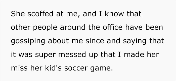 Childfree Woman Wonders If She’s A Jerk For Standing By Her Principles And Making Her Coworker Miss Her Kid's Soccer Game Childfree Woman Wonders If She’s A Jerk For Standing By Her Principles And Making Her Coworker Miss Her Kid's Soccer Game