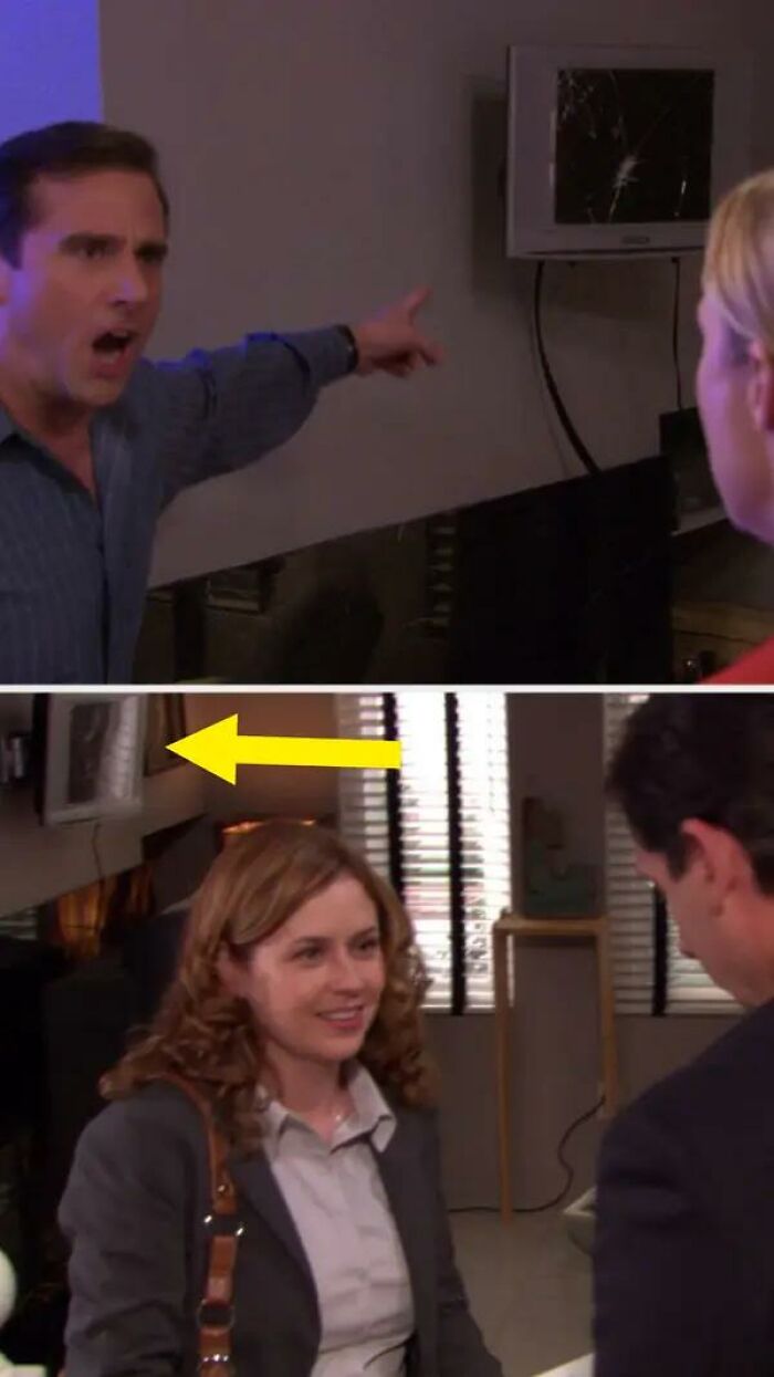 Michael's Plasma Screen TV That Jan Throws A Dundie At Is Still Up On Michael's Wall A Season Later