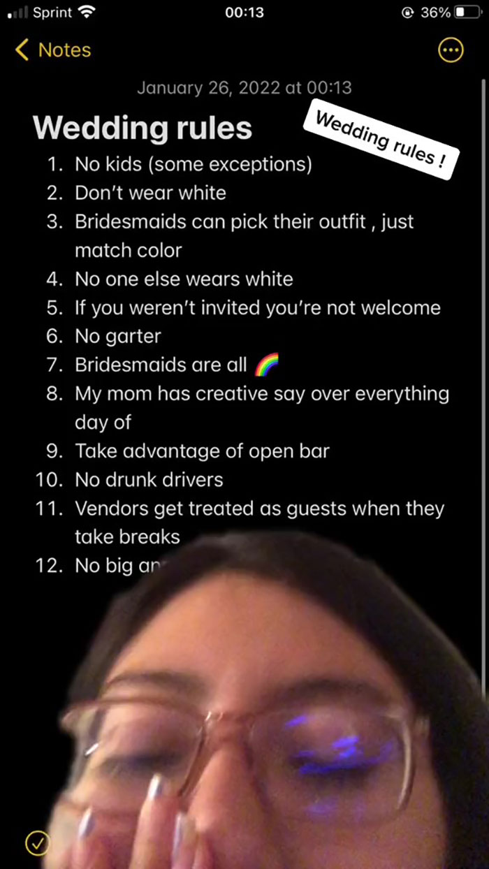 Discussion Online Ensues After This Bride-To-Be Shared A List Of 12 Rules For Guests At Her Upcoming Wedding Discussion Online Ensues After This Bride-To-Be Shared A List Of 12 Rules For Guests At Her Upcoming Wedding