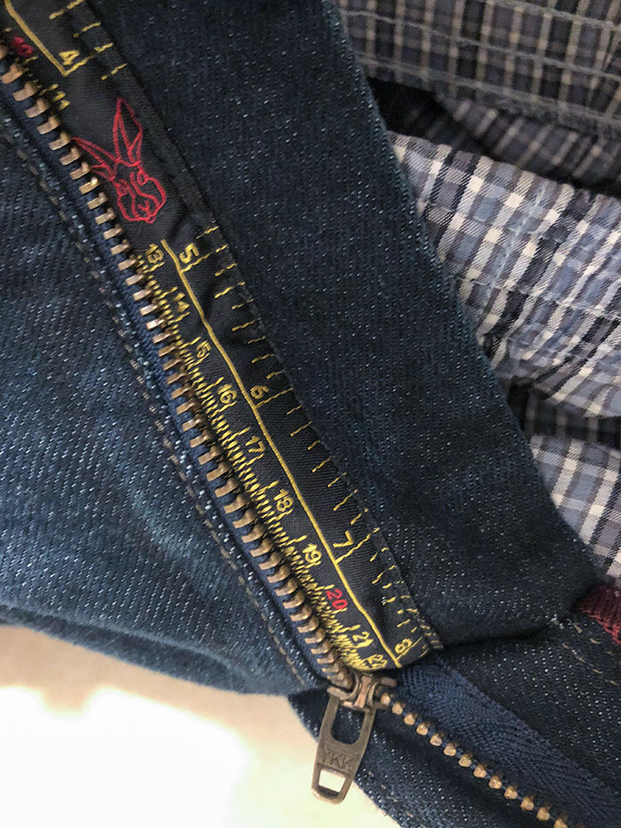 Inside Of My Jeans' Zipper Has A Measuring Scale