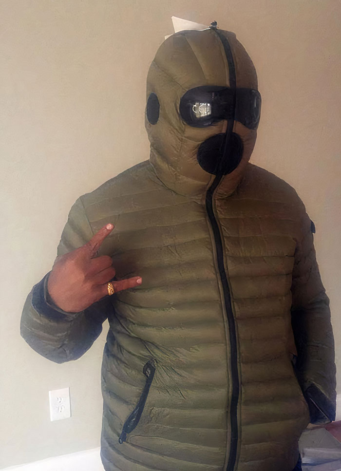 My Friend's New Winter Jacket Has Built-In Goggles And Mouth/Ear Vents In The Hood