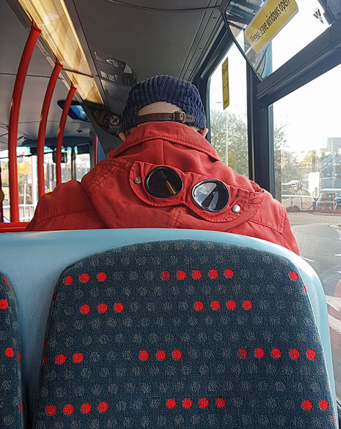 This Guy's Jacket Hood Has A Built-In Pair Of Sunglasses