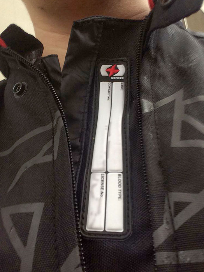 My New Motorcycle Jacket Has A Place To Write Your Blood Type