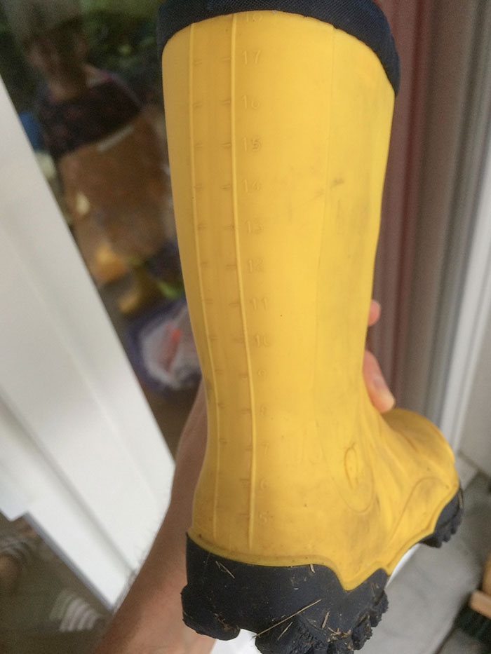 My Son's Rubber Boots Indicate How Deep The Water Is (In Centimeters)