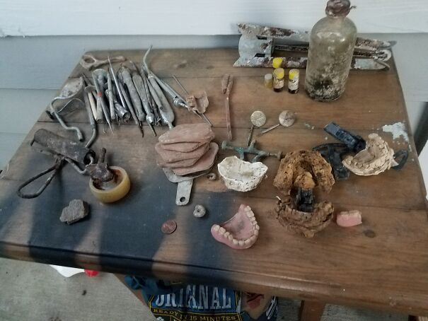 Some Of My Dental Finds. Found While Digging Through Dirt In An Old Collapsed Barn. Found Out It Was The Local Dentist Office As Well As Feed Store. #fosseerestorations