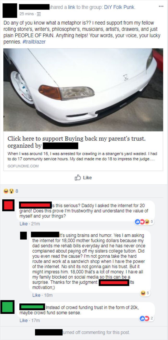 Girl Posts On Facebook Group Begging People To Give Her $20,000 To Impress Her Dad So She Can Use His Car