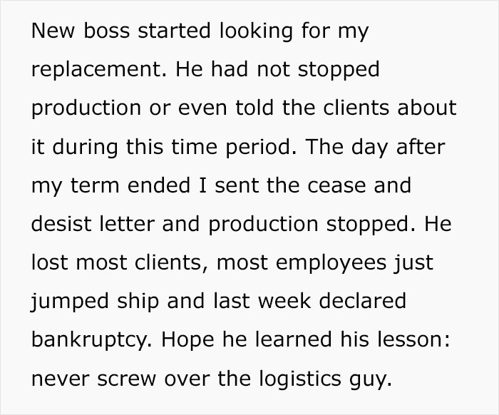 Employee Gets Fired By Greedy New Boss, Destroys The Business By Legally Stopping Production