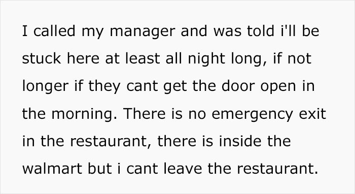 Employee Asks For Legal Advice After Having Restaurant Door Cut To Get Out Of Work After Boss Forbids Them To Call 911 Employee Asks For Legal Advice After Having Restaurant Door Cut To Get Out Of Work After Boss Forbids Them To Call 911