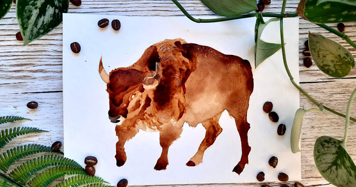 My Boyfriend Asked Me To Paint With His Coffee, Here Is The Result (8 Pics)