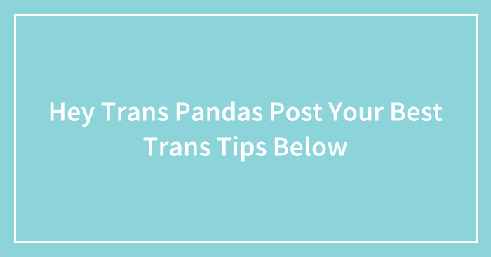 Hey Trans Pandas Post Your Best Trans Tips Below