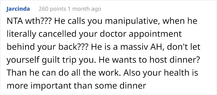 Entitled Husband Cancels Wife's Urgent Doctor's Appointment Because "He Needs Her So She Could Host Dinner For His Friends"
