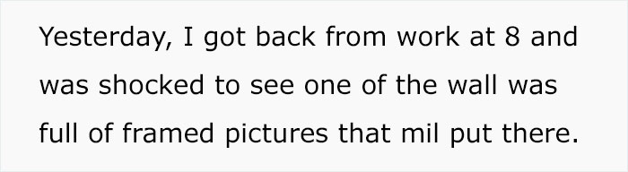 Woman Bans Mother-In-Law From Her House After She Hung A Framed Wedding Photo Of Her Son And His Ex-Wife Woman Bans Mother-In-Law From Her House After She Hung A Framed Wedding Photo Of Her Son And His Ex-Wife