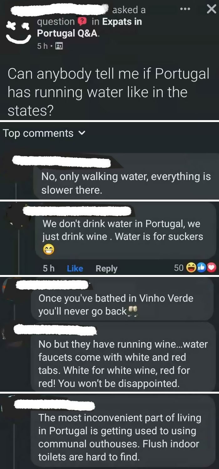"Can Anybody Tell Me If Portugal Has Running Water Like In The States?"