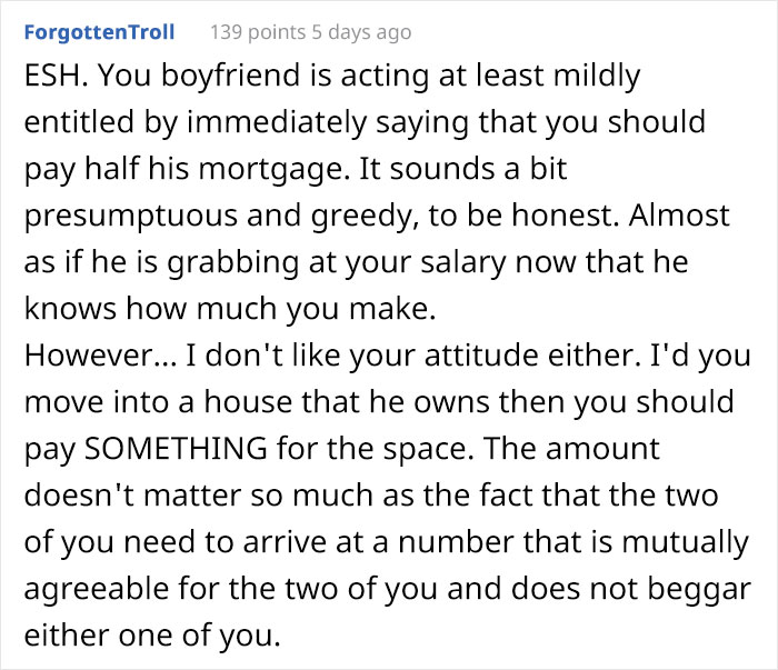 Guy Is Shocked At How Much His Girlfriend Earns, Wants Her To Pay Half Of His Mortgage After Moving In Guy Is Shocked At How Much His Girlfriend Earns, Wants Her To Pay Half Of His Mortgage After Moving In