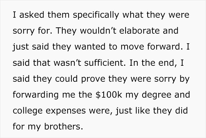 After Trying To Stop Their Only Daughter From Attending College, Parents Are Met With A Pricey Ultimatum When Asked To Be Forgiven Years Later