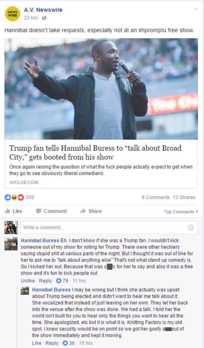 Av Club Claims Hannibal Buress Kicked A Trump Fan Out Of His Show. Hannibal Himself Swoops In To Clear Things Up