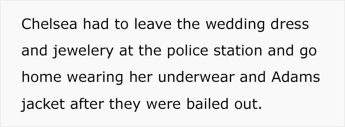 The wife takes the newlyweds to the police station after the bride is caught wearing her husband's ex-wife's dress, wondering if she's an idiot.