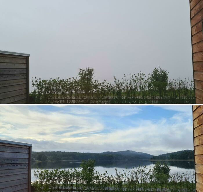 The View From My Bedroom During And After A Thick Fog