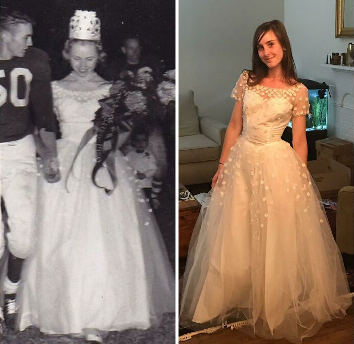 My Grandmother At A Homecoming Football Game In 1957, And Me In The Same Dress 60 Years Later