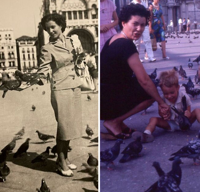 Thinking Of Having A Baby? On The Left Is A Picture Of My Nonna Enjoying Venice Before She Had Kids. On The Right Is A Picture In The Same Location A Few Years Later