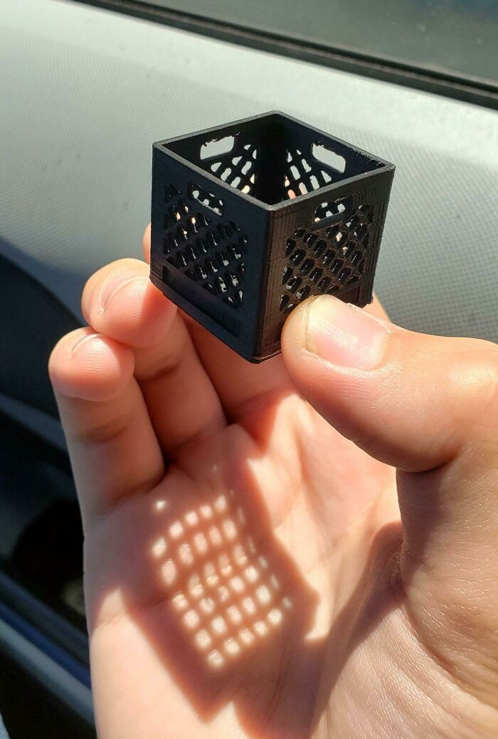 A Tiny Milk Carton Holder My Friend 3D Printed For Me, Hand For Scale