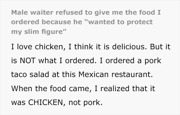 waiter wants "protect" A woman's slender body turns orders into chicken