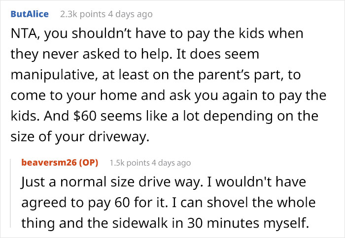 “Am I Wrong For Not Paying The Kids That Shoveled My Driveway?”