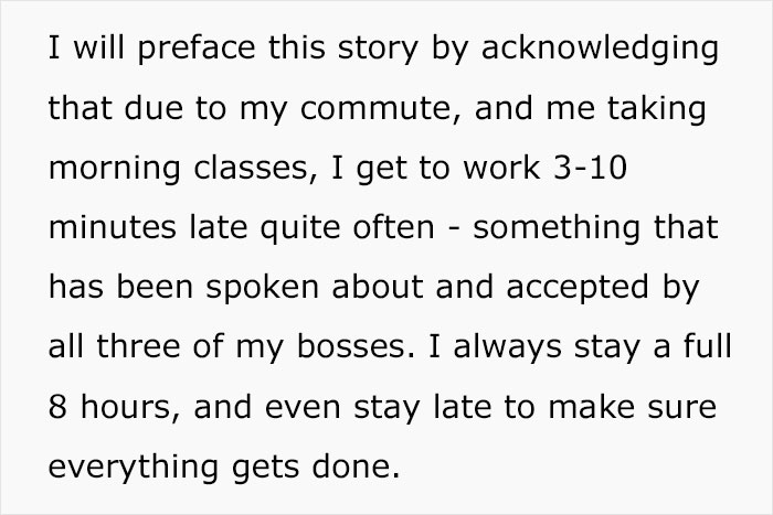 Employee Is Pushed Over The Line After Boss Berates Them For Being Late On Their Day Off Employee Is Pushed Over The Line After Boss Berates Them For Being Late On Their Day Off