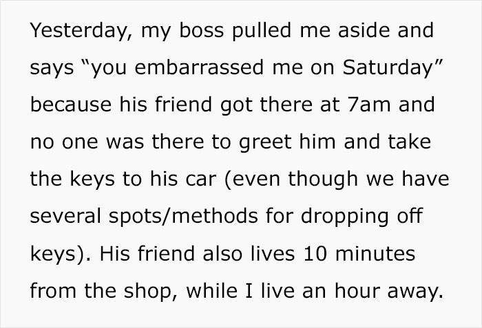 Employee Is Pushed Over The Line After Boss Berates Them For Being Late On Their Day Off Employee Is Pushed Over The Line After Boss Berates Them For Being Late On Their Day Off