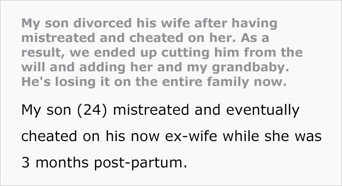 Guy Cheats On Wife, Parents Teach Him A Lesson By Replacing Him In Their Will With His Wife And Baby