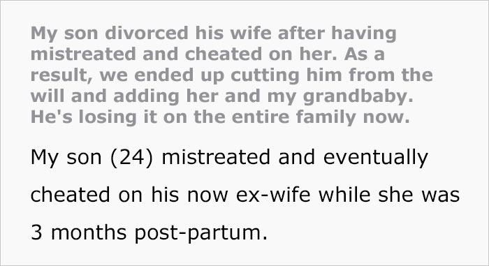 Guy Cheats On Wife, Parents Teach Him A Lesson By Replacing Him In Their Will With His Wife And Baby Guy Cheats On Wife, Parents Teach Him A Lesson By Replacing Him In Their Will With His Wife And Baby