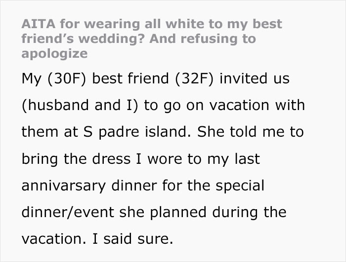 Woman Blamed For “Ruining” A Wedding Because She Wore All White To A Surprise Ceremony She Had No Idea About