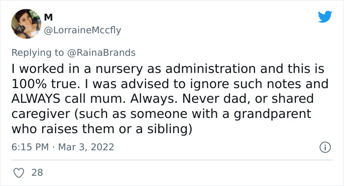 Daycare Keeps Calling The Mom Instead Of The Dad When They Need Something, So She Calls Them Out Daycare Keeps Calling The Mom Instead Of The Dad When They Need Something, So She Calls Them Out