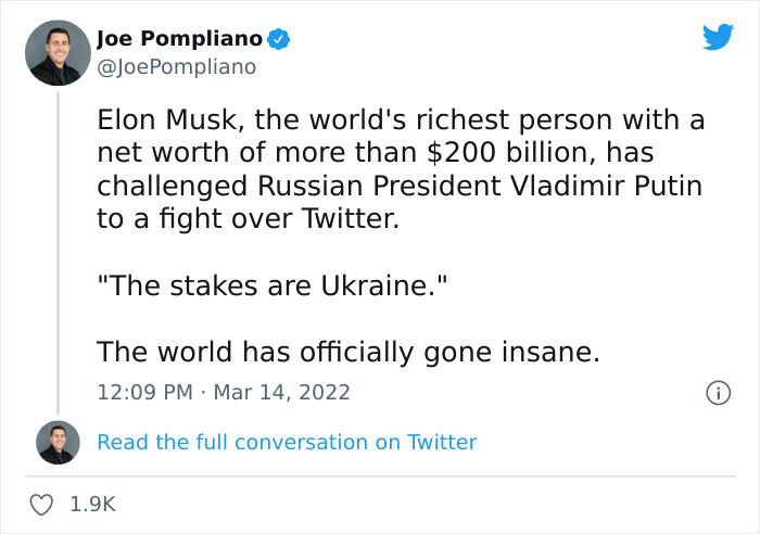 People Online Are Either Loving Or Hating Elon Musk Right Now For Inviting Putin To A Duel To Win Ukraine And Posting Memes