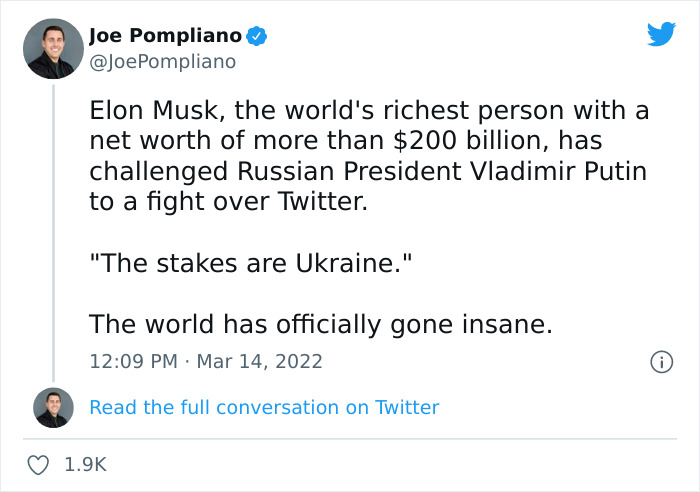 People Online Are Either Loving Or Hating Elon Musk Right Now For Inviting Putin To A Duel To Win Ukraine And Posting Memes People Online Are Either Loving Or Hating Elon Musk Right Now For Inviting Putin To A Duel To Win Ukraine And Posting Memes